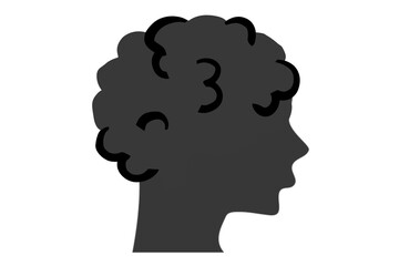 Curly hair silhouette of a man isolated on white background 