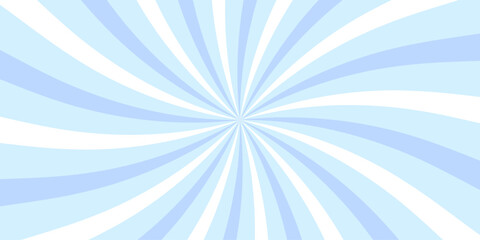 Light blue sunburst background with soft radial swirl. Pastel candy spiral design. Ideal for sweet themes, baby showers, parties, or holiday graphics. Bright, clean, and cheerful. Vector illustration.