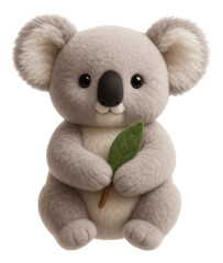 Snuggly koala bear toy with a eucalyptus leaf, excellent for a cozy reading nook in a private home.