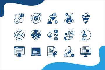 Remarketing banner web icon set vector illustration. concept with Retargeting, Conversion, Target audience, Customer retention, Display ads, Engagement