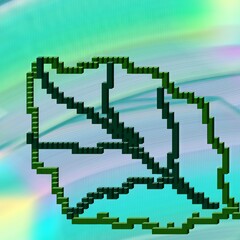 Fototapeta premium Abstract green leaf design in pixel art style on colorful background 