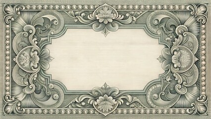 An ornate vintage dollar bill border with a blank space for text