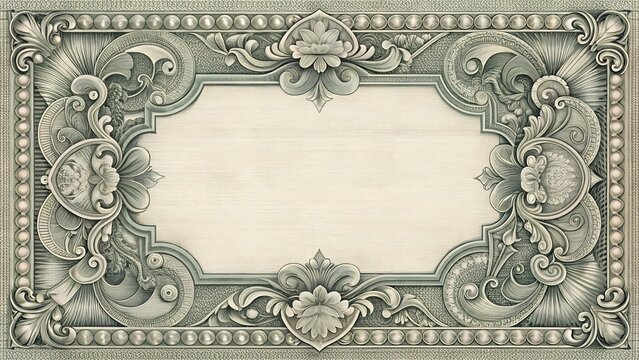An ornate vintage dollar bill border with a blank space for text