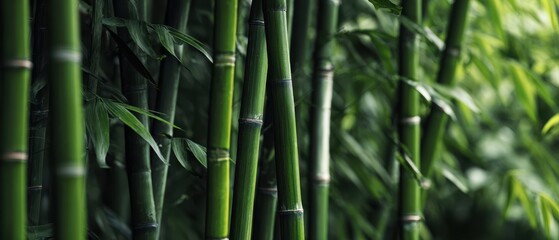 The lush and serene beauty of green bamboo in a tranquil forest setting.