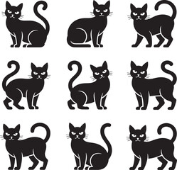 set of cats silhouettes