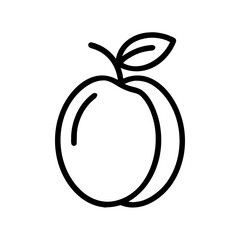 Simple Line Art Illustration of a Plum with Leaf A Minimalist Icon for Natural and Healthy Food Concepts, Suitable for Branding and Design Projects
