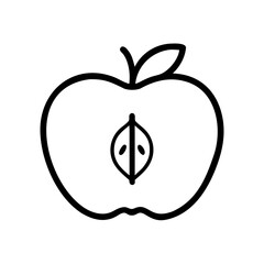 Apple Cross-Section Icon Simple Line Art of Sliced Fruit with Seeds - Vector Illustration for Healthy Eating, Agriculture & Organic Food Designs