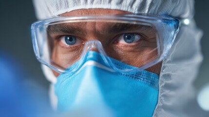 Medical professional wearing protective gear while preparing vaccines in a sterile laboratory setting