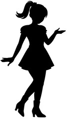 案内する仕草のポニーテールの女性のベクターシルエットイラスト(Vector Silhouette Illustration of a Ponytail Woman Making a Guiding Gesture)