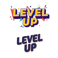 Fototapeta premium Fun lettering element featuring playful message level up with vibrant decoration, suitable for game design, branding, and motivational themes.