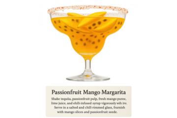 Vibrant Passionfruit Mango Margarita cocktail isolated on transparent background