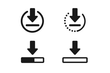 Download progress bar icon set. Vector loading and upload signs for UI UX web design. Simple flat arrow symbol for mobile app interface. Data transfer status illustration.