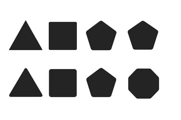 Geometric shapes set with rounded and sharp corners including triangle, square, pentagon, hexagon, heptagon, octagon, stars, transparent PNG and vector collection for design
