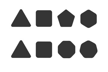 Geometric Shapes Collection with Rounded Corners &ndash; Triangle, Square, Pentagon, Hexagon, Heptagon, Octagon, Sharp and Soft Edge Variations, Minimalist Vector and Transparent PNG Set