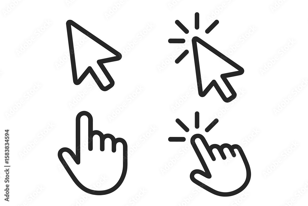 Fototapete Mouse Cursor Icon Set – Arrow Pointer, Hand Click, Mouse Click, Interactive Pointer, Vector and Transparent PNG, UI Navigation, Web Design Elements, User Interface Symbols, Digital Interaction