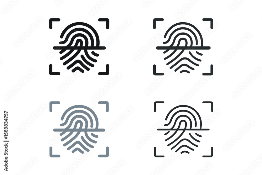 Poster fingerprint scanning icon set. biometric authentication and verification symbol. cyber security tech