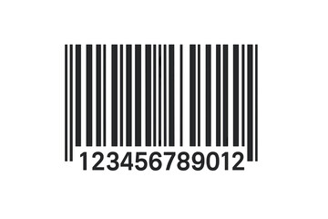 Barcode vector icon with numbers. Universal product code for scanning. Fake bar code for product identification. Retail price tag symbol. EAN-13 data label illustration.