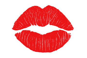 Red lipstick kiss mark vector. Sexy beautiful lips imprint. Valentine's day romantic symbol. Glamour cosmetic makeup illustration. Passion love icon. Grunge textured print.