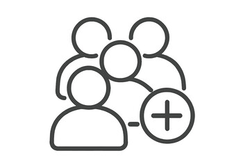 Add new user line icon for web and mobile apps. Team building and community growth concept. Group of people symbol for profile avatar. Join our team or new member sign up.