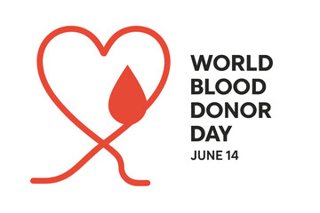 World Blood Donor Day June 14 Vector Illustration, Heart Outline with Blood Drop, Blood Donation Awareness Concept, Medical Charity Symbol, Transparent PNG, Editable Design