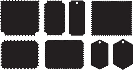 Obraz premium Vector art of collection of black stamp and tag shapes on white background