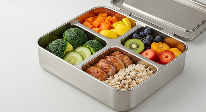 Healthy Meal Prep: A vibrant and organized meal prep container, filled with colorful, nutritious ingredients, showcasing the perfect balance of wholesome, fresh food ready to nourish the body.