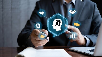 AI Integration Conceptualizing Artificial Intelligence in Modern Business & Innovation, featuring a focus on head, technology, and business integration