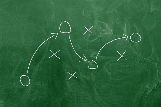 Background of soccer team formation and tactic drawing on the football board