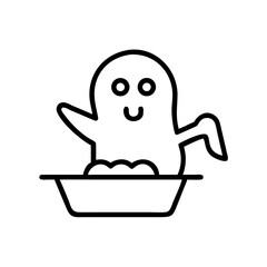 Cute ghost character playing in a bowl of food concept of food and drinks  