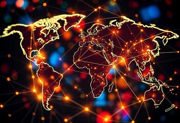 Global interconnected network of lines and nodes symbolizing international trade and finance,  global,  symbol