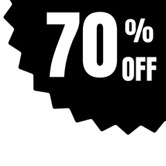 Seventy percent off sale tag in black and white color