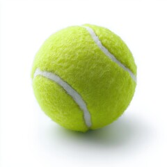 A single, white tennis ball, isolated on a pure white background. Sport, game.