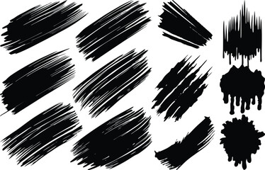 Set of black ink brush stroke