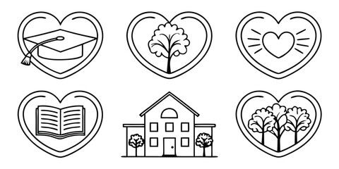 Fototapeta premium Heart shaped icons graduation tree heart house book