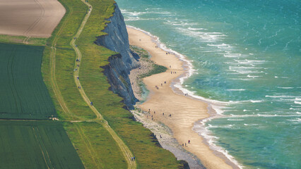Aerial view of Cap Blanc-Nez in spring, Opal Coast, Pas de Calais, France