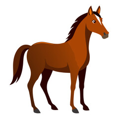 Cartoon brown horse standing gracefully with a smooth expression  