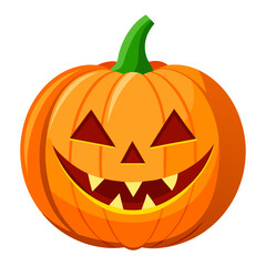 Halloween jack-o'-lantern with carved face on white background  