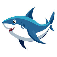 Fototapeta premium Cartoon shark swimming with a friendly expression in ocean blue 