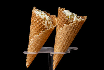 ice cream in a waffle cone