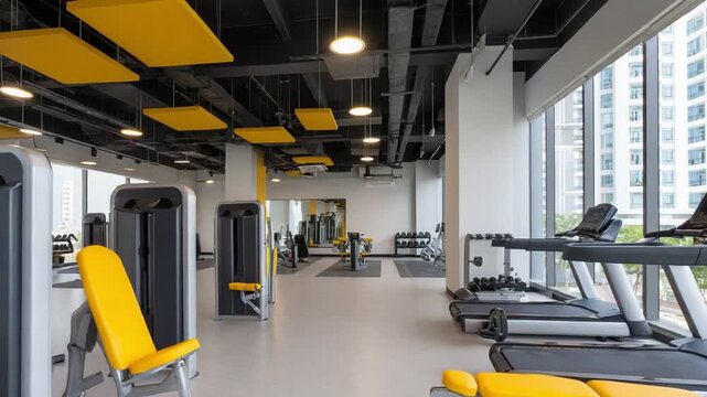 Modern empty gym showing fitness equipment