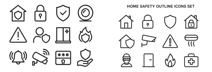 Home safety icons collection showcasing various security measures and alert symbols