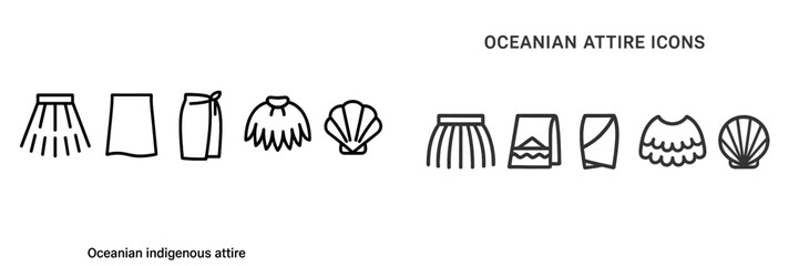 Icons of Oceanian indigenous attire showcasing traditional clothing styles and patterns used in cultural celebrations and ceremonies