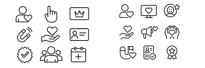Various heart-themed icons displaying concepts of love and connection in digital and social media contexts
