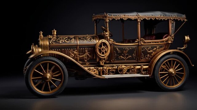 Ornate Gold Vintage Car On Dark Background