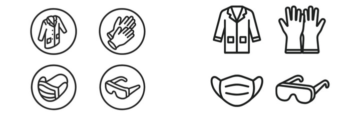 Safety equipment icons for protective gear in healthcare settings and laboratories