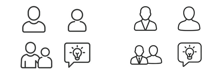 Diverse collection of simplified human figures engaging in conversation and idea sharing in a minimalistic design