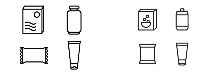 Icons representing various packaging types for food and personal care products, suitable for design and marketing purposes