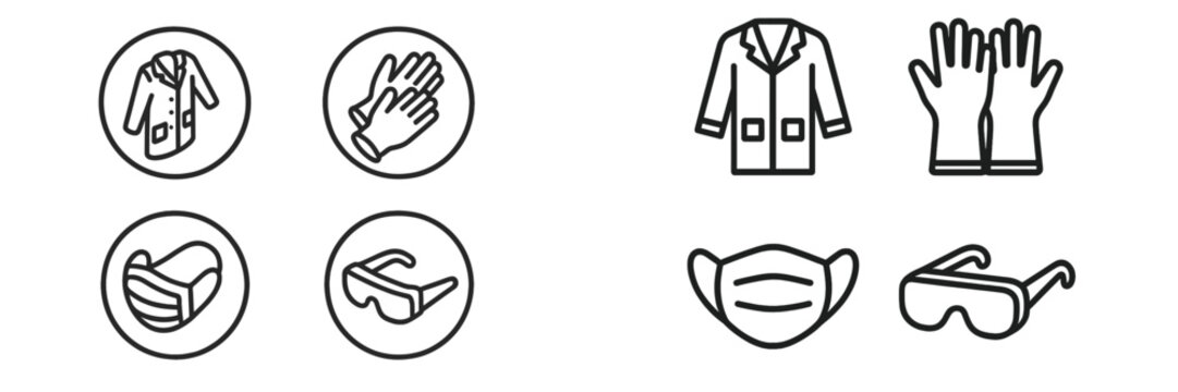 Safety equipment icons for protective gear in healthcare settings and laboratories