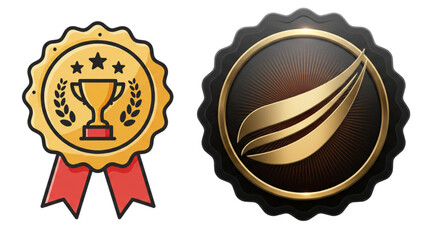 Elegant graphic elements showing awards, badge, and logo designs in gold and black are ideal for recognition.