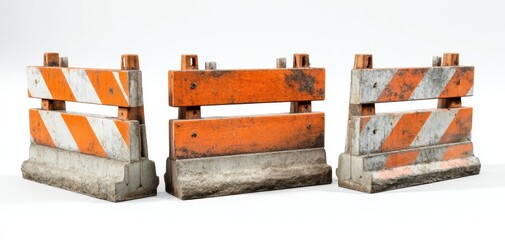 The weathered construction barriers creating a safety zone in urban environments.